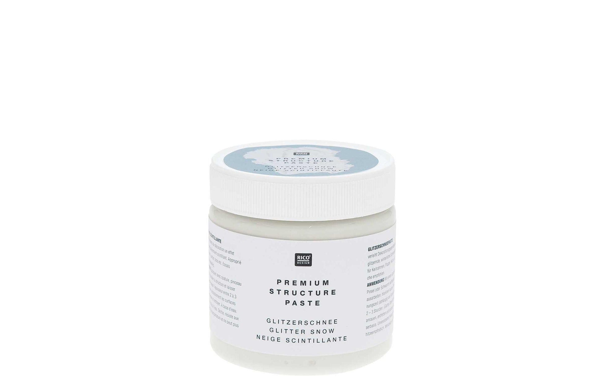 Rico Design Glitzerschnee-Paste Spezial-/Effektfarbe Dekorier-Gel – Weiss, Glitter – 250 ml (Kunststoff-Topf)