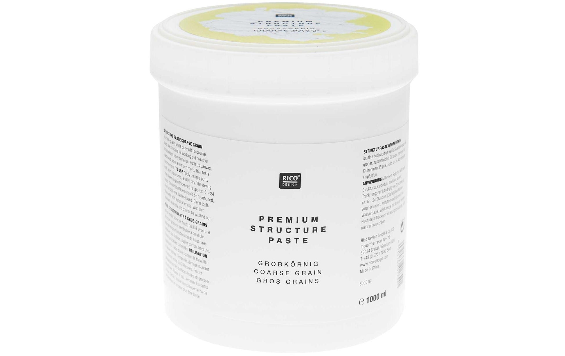 Rico Design ART Premium Strukturpaste – Weiss, 3D-Effekt – 1 l (Kunststoff-Topf)