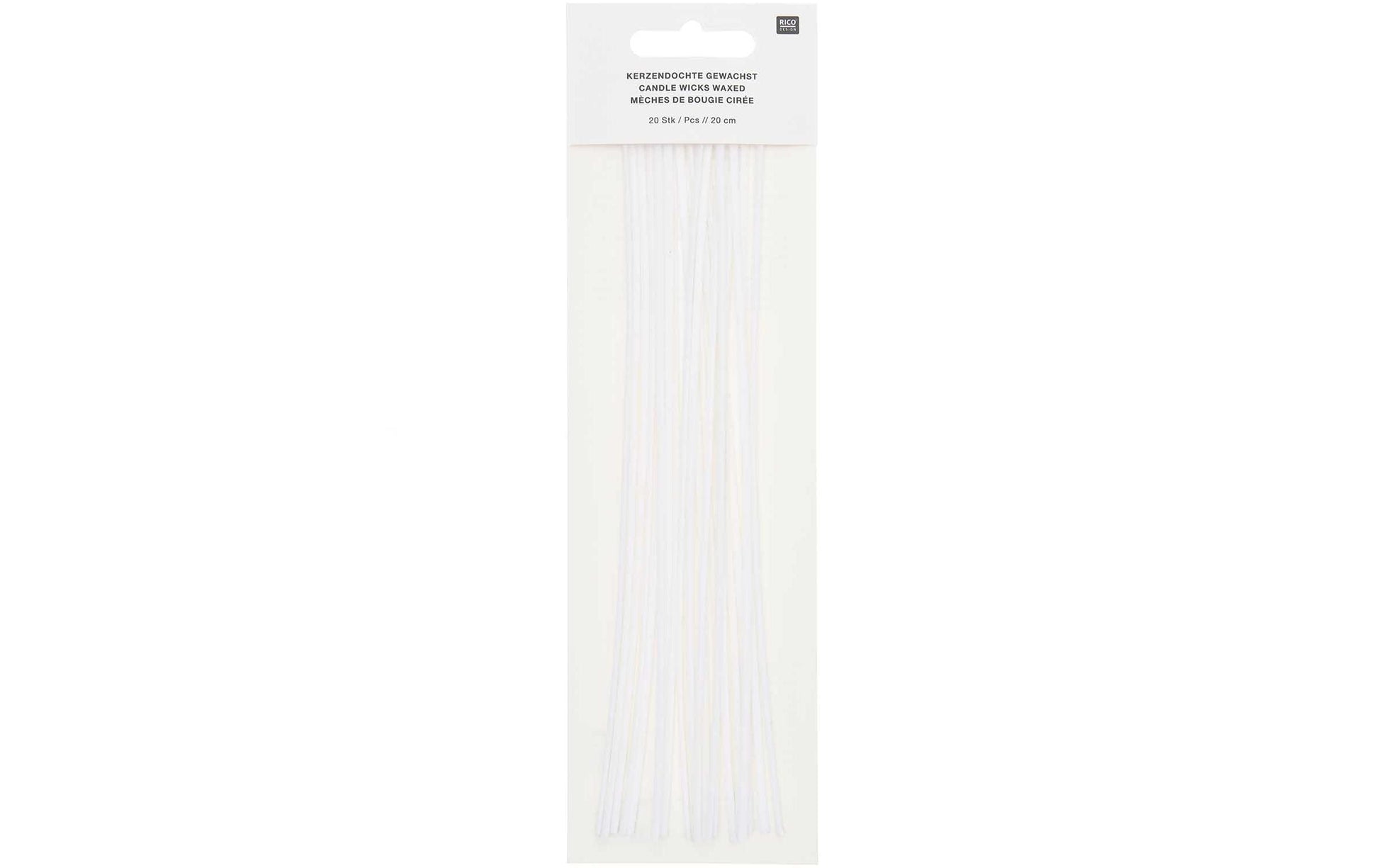 Rico Design Kerzendocht, gewachst, Baumwolle, Weiss, 20 cm, 20 Stk.