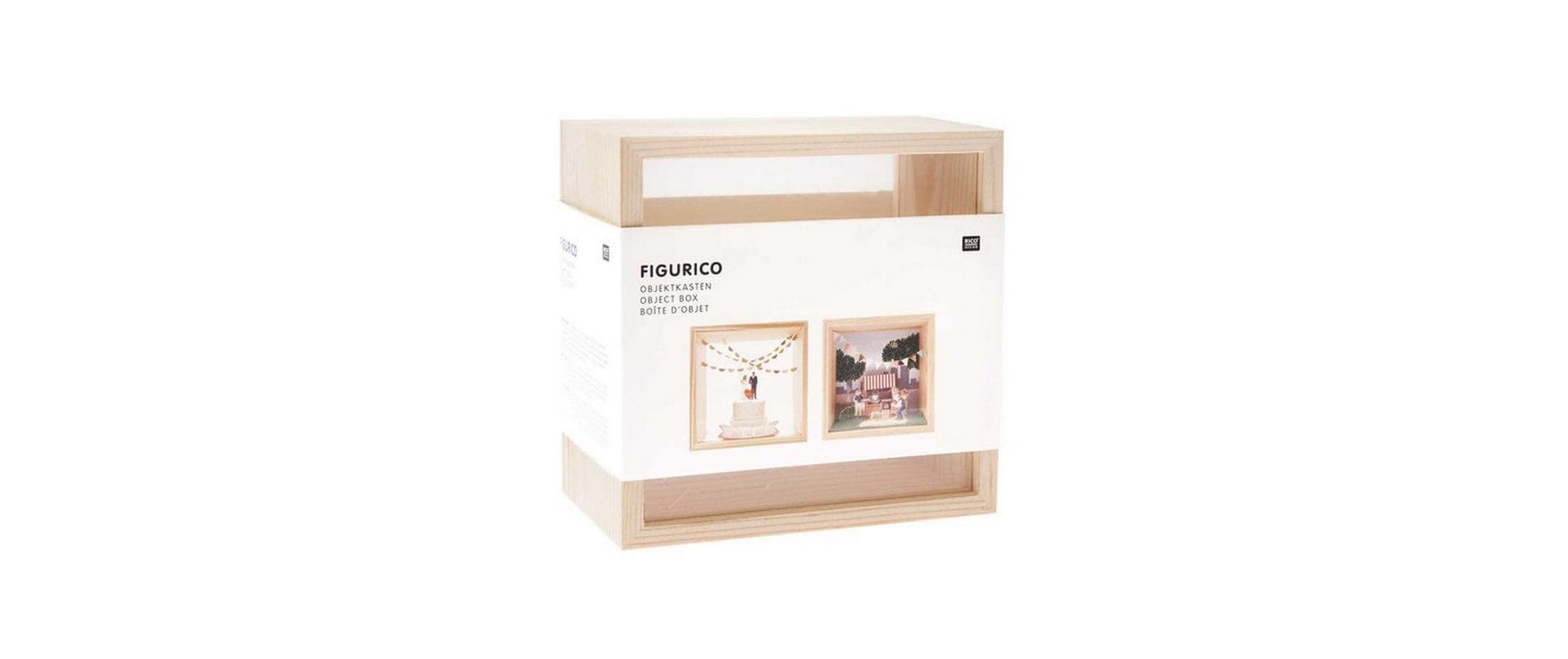 Rico Design Objektkasten – 2er-Set – 130 × 80 × 130 mm – Kiefer/Acryl, transparent