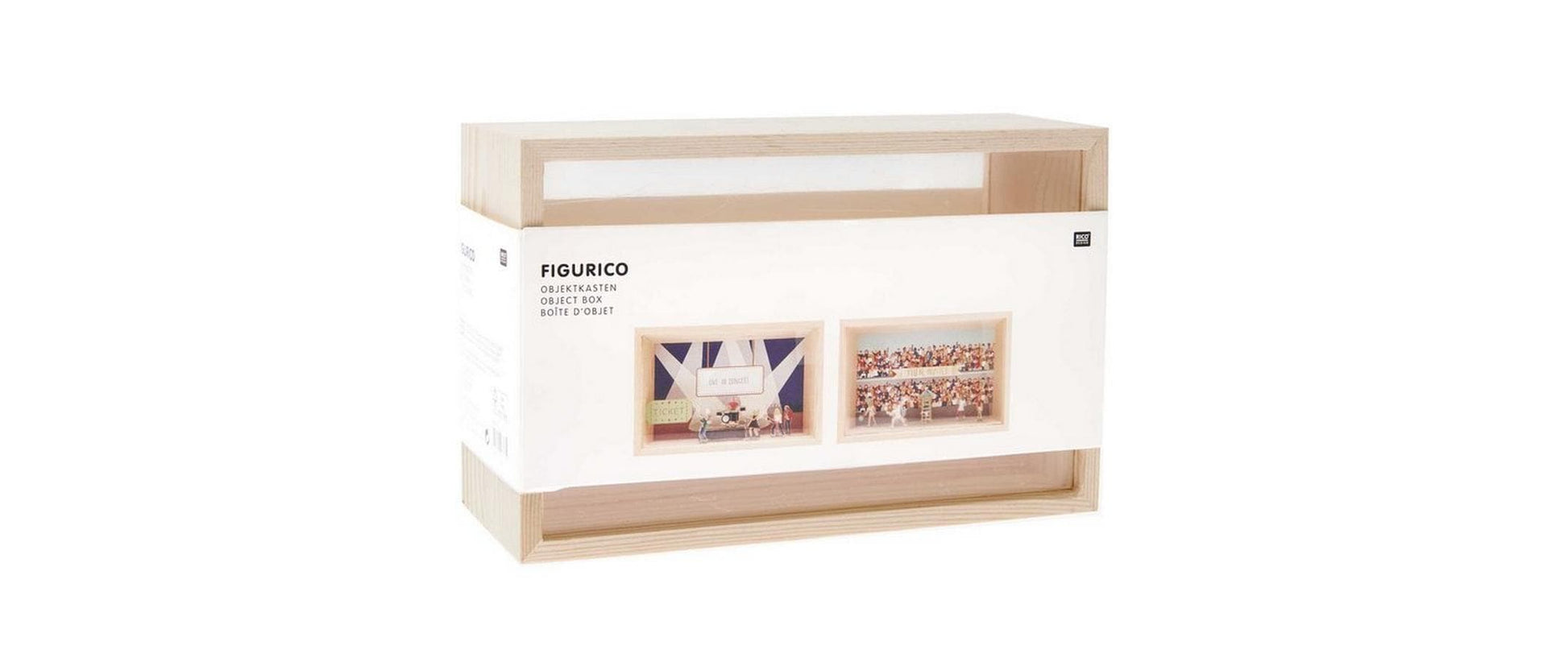 Rico Design Objektkasten – 2er-Set – 200 × 80 × 130 mm – Kiefer/Acryl, transparent