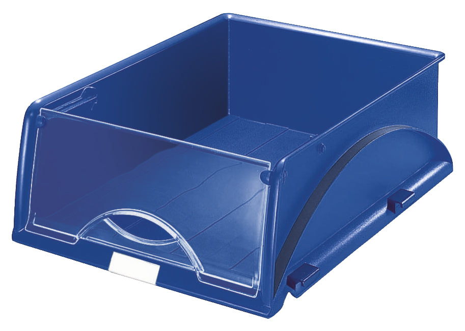 Leitz Stapelbarer Briefkorb mit Griffausschnitt, Beschriftungsfeld, Blau, B 285 × H 125 × T 385 mm