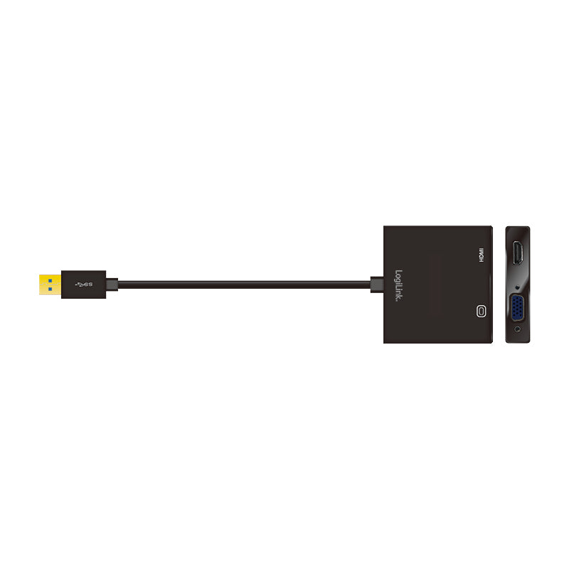 LogiLink UA0234 Adapter USB-A zu HDMI/VGA – 1920 × 1080 @ 60 Hz, USB 3.2 Gen 1 (5 Gbit/s), für Windows 7+
