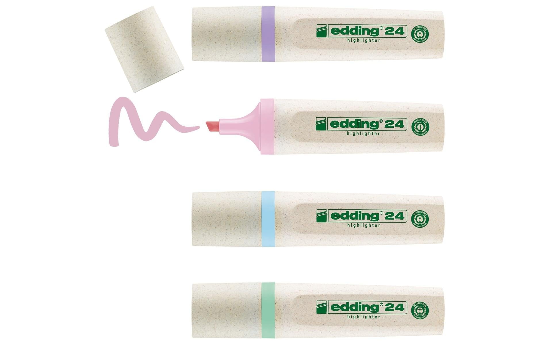 Edding EcoLine Textmarker Set 4 Farben Pastell – Keilspitze, 2–5 mm, nachfüllbar, Blauer Engel