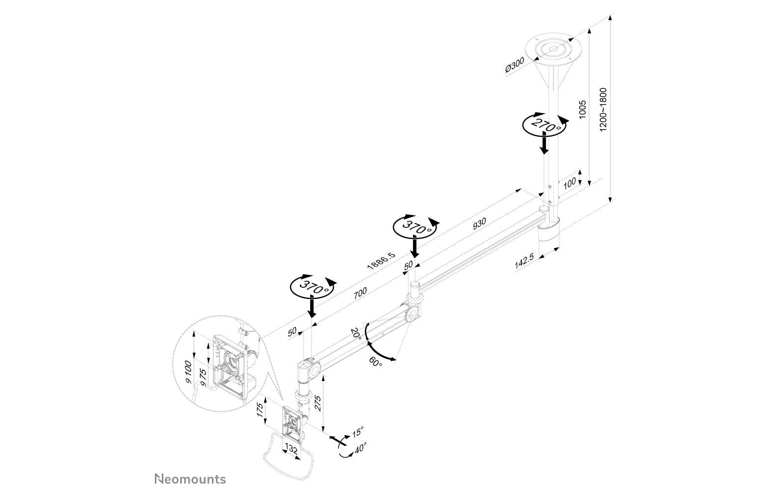 Neomounts FPMA HAC100HC – Monitorhalterung, bis 32", VESA 75 × 75 mm, 12 kg, neigbar, weiss