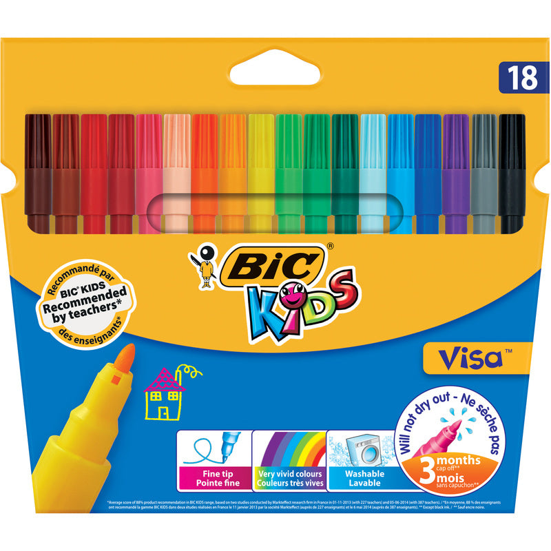 BIC Filzstifte, Strichbreite 0,9 mm, auswaschbar, 18 Farben