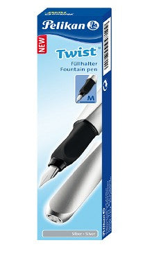 Pelikan Twist – Federspitze M – für Rechts- & Linkshänder – Silber, Blau – Patronen