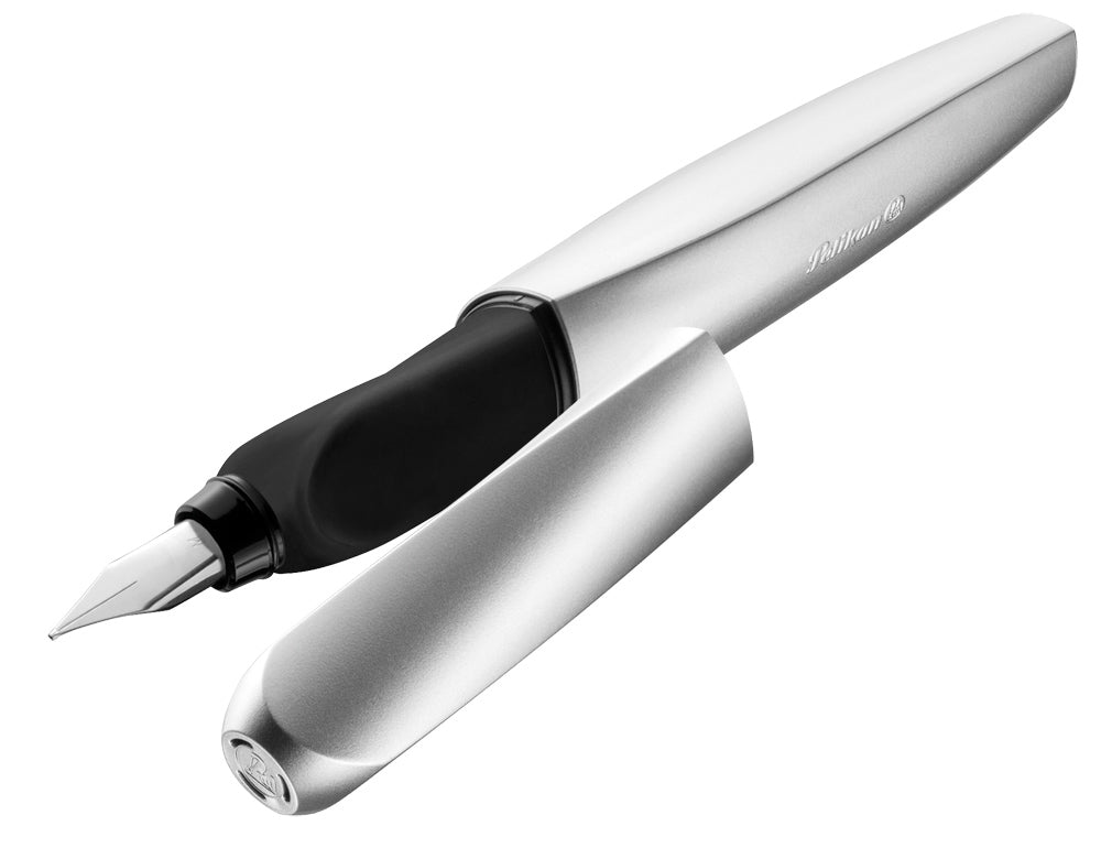 Pelikan Twist – Federspitze M – für Rechts- & Linkshänder – Silber, Blau – Patronen