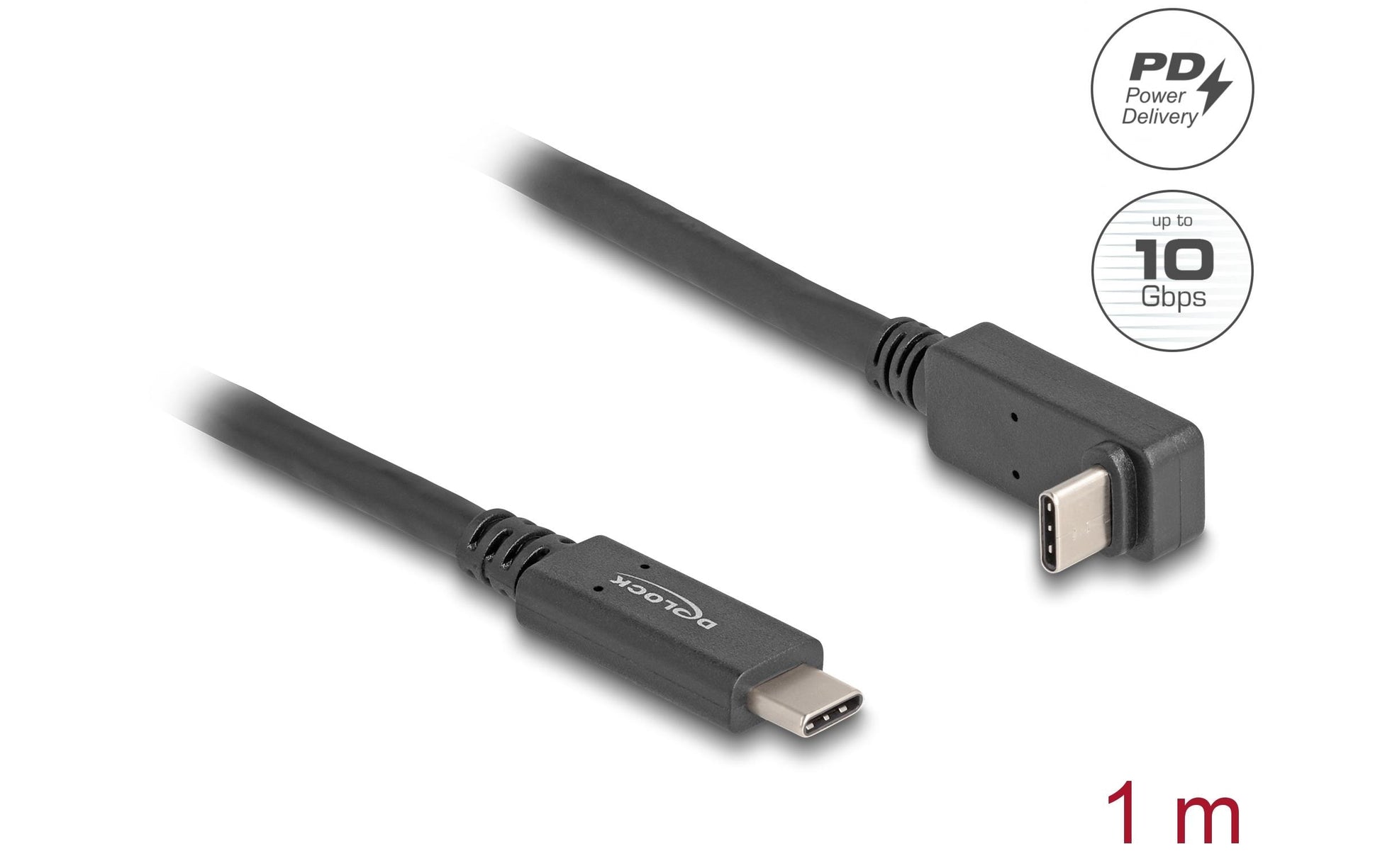 DeLOCK USB-C auf USB-C Kabel – USB 3.2 Gen 2 (10 Gbit/s) – 1 m – PD 60 W – Abgewinkelt – Schwarz