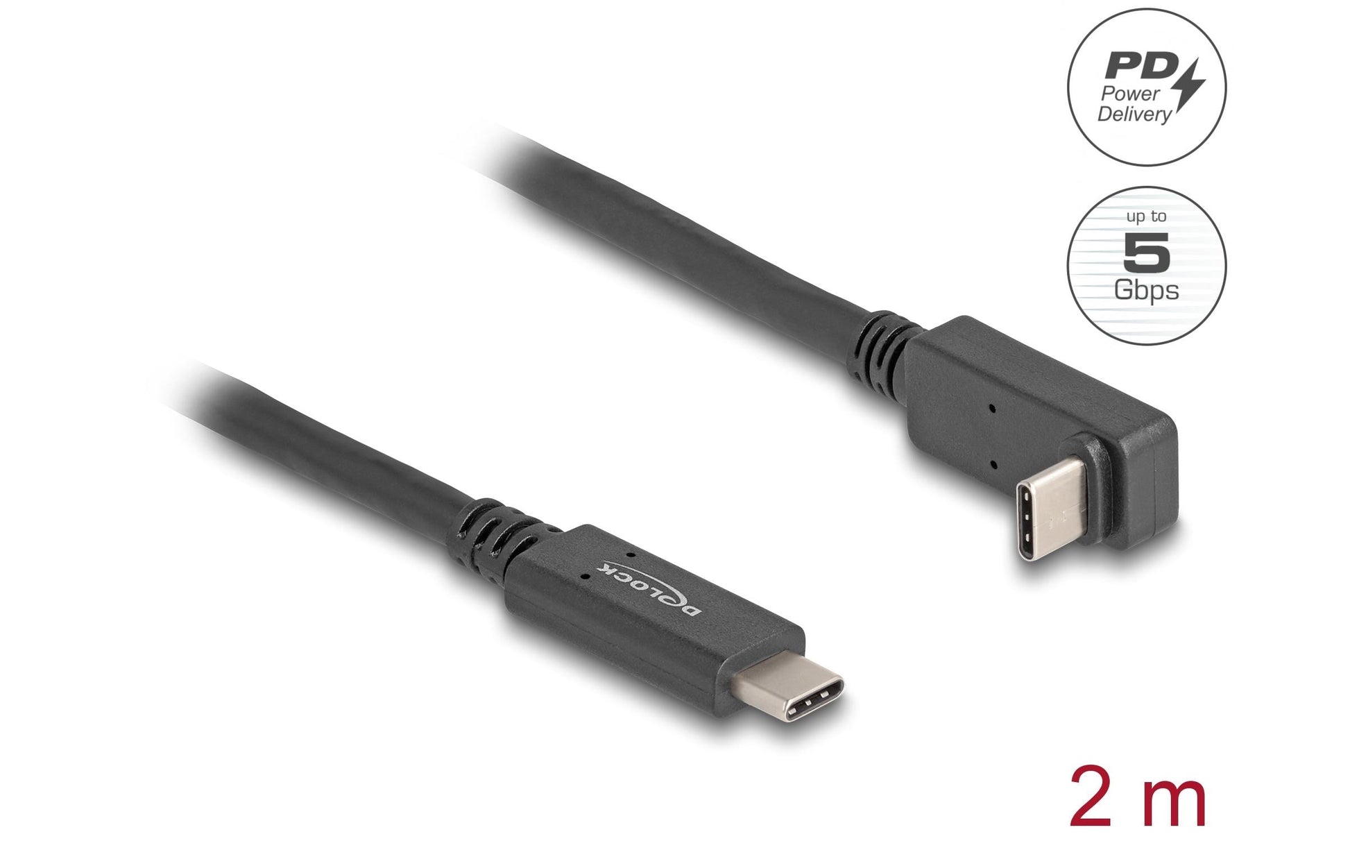 DeLOCK USB-C auf USB-C Kabel – USB 3.2 Gen 1 (5 Gbit/s) – 2 m – PD 60 W – 4K/60 – Abgewinkelt