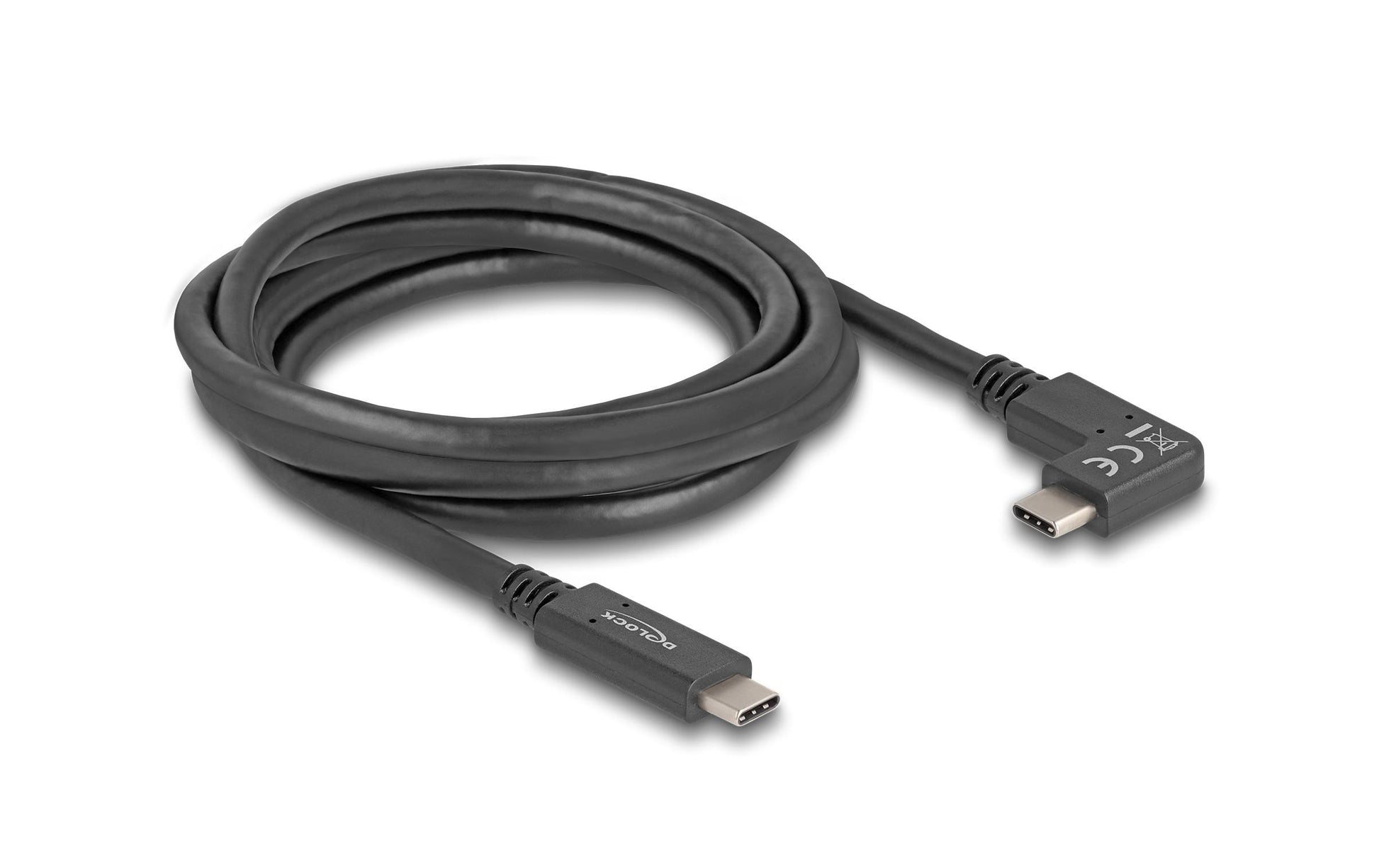 DeLOCK USB-C auf USB-C Kabel – USB 3.2 Gen 1 (5 Gbit/s) – 2 m – PD 60 W – Abgewinkelt – Schwarz