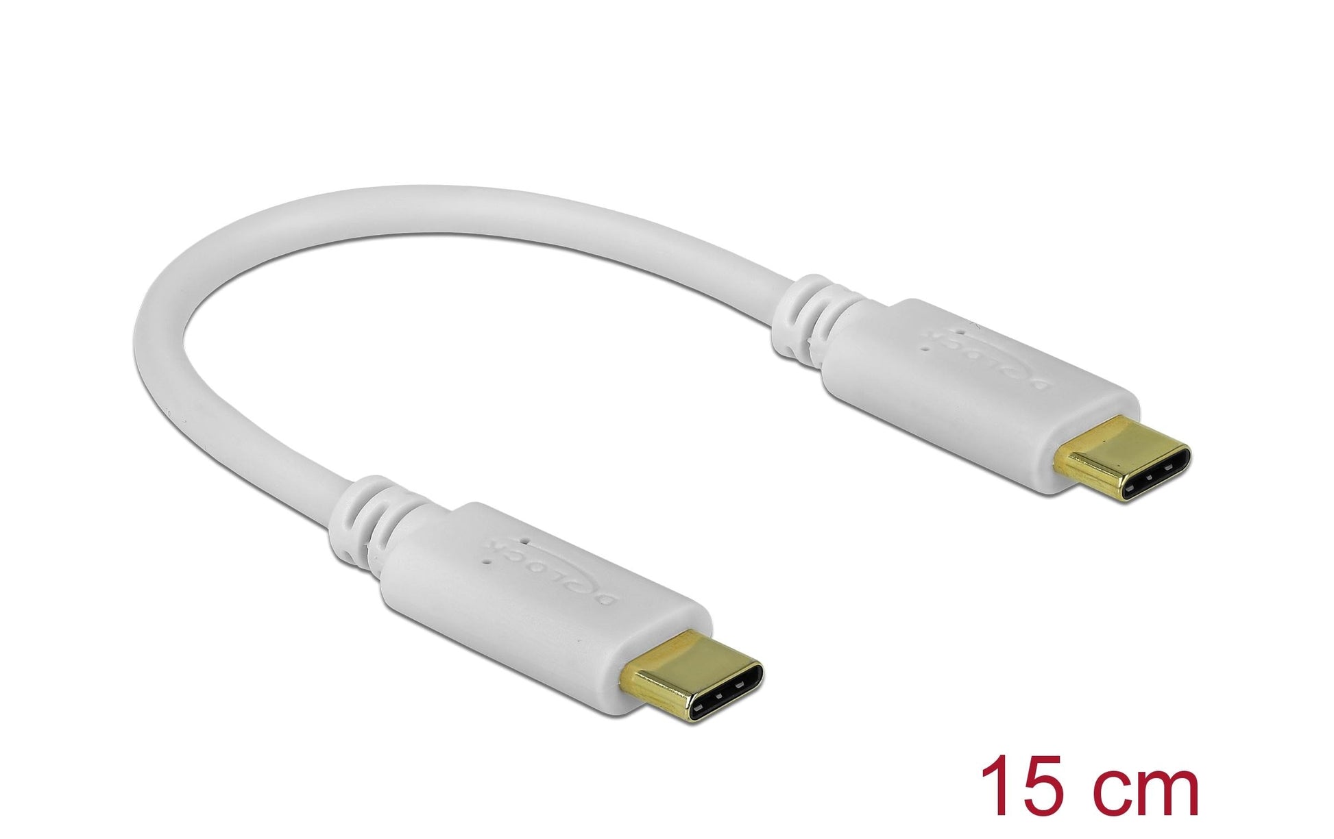 DeLOCK USB-C auf USB-C Kabel – 0,15 m – PD 100 W – E-Marker, Goldstecker – Weiss