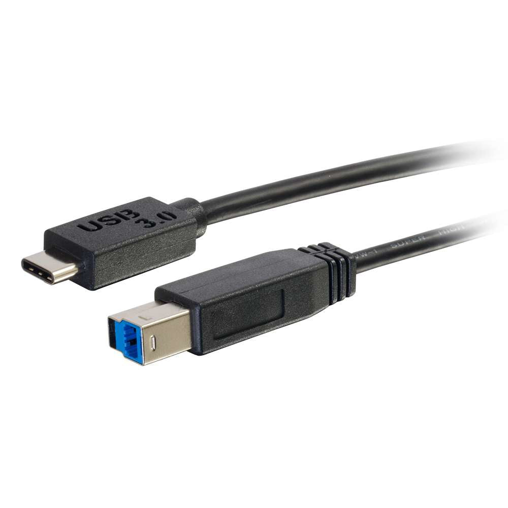 C2G USB-C auf USB-B Kabel – USB 3.2 Gen 1 (5 Gbit/s) – 3,05 m – Goldkontakte, abgeschirmt – Schwarz