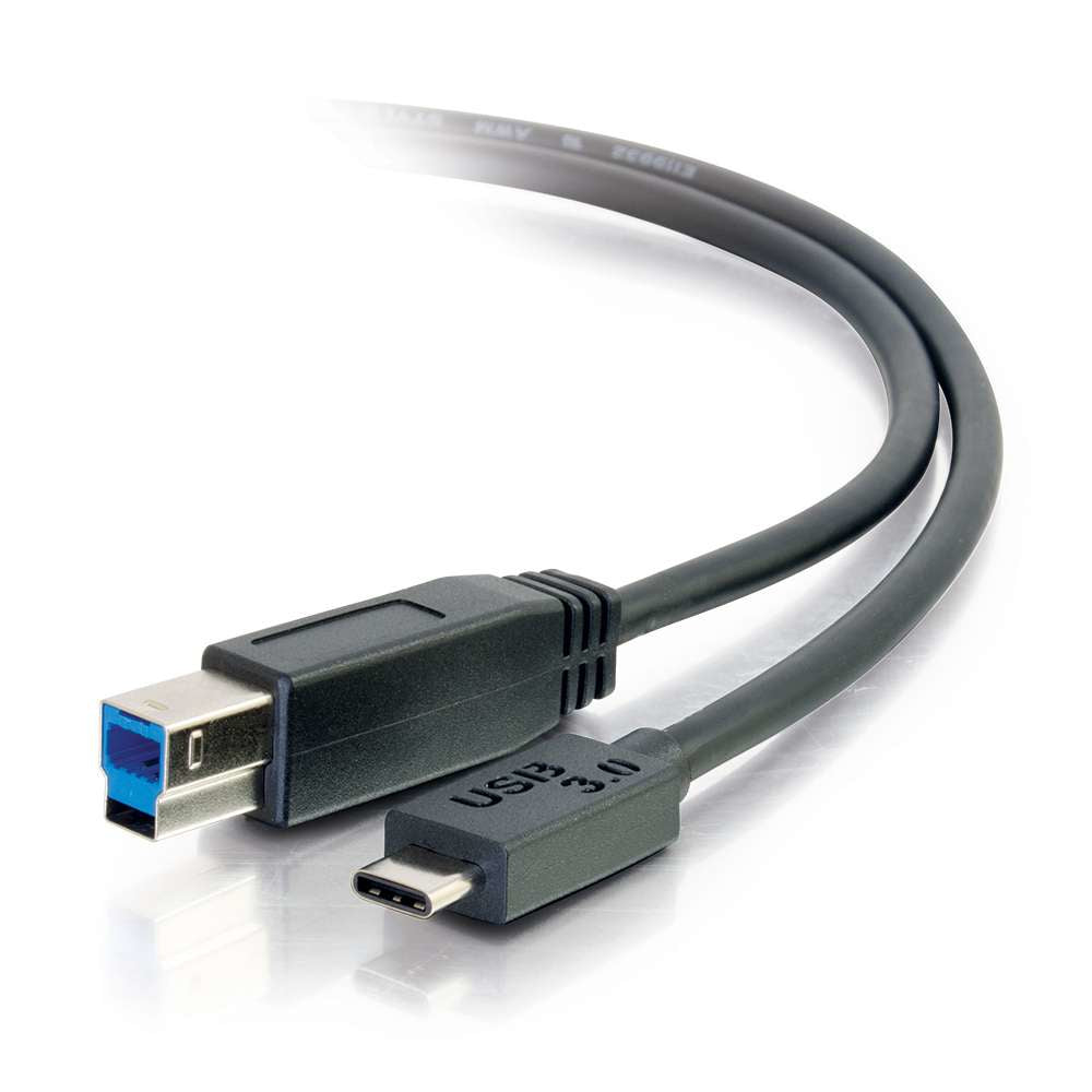 C2G USB-C auf USB-B Kabel – USB 3.2 Gen 1 (5 Gbit/s) – 3,05 m – Goldkontakte, abgeschirmt – Schwarz