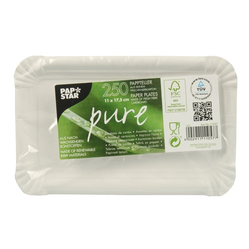 Papstar Teller pure, Papier/Karton, rechteckig – 17,5 × 11 cm – FSC – 250 Stk.