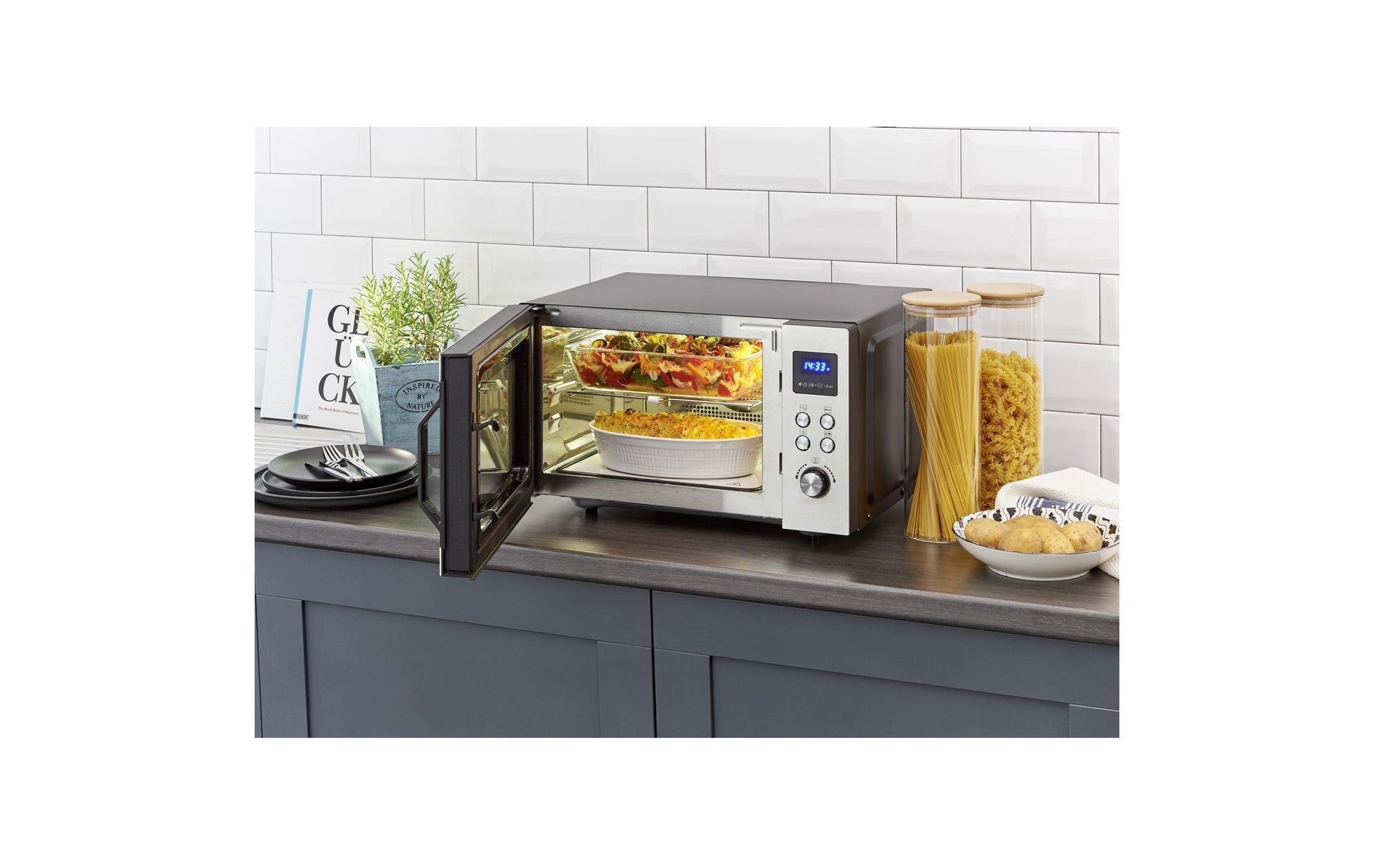 Severin Kombi-Mikrowelle MW7777 – 25 l, Grill & Heissluft, 900 W – Schwarz/Edelstahl