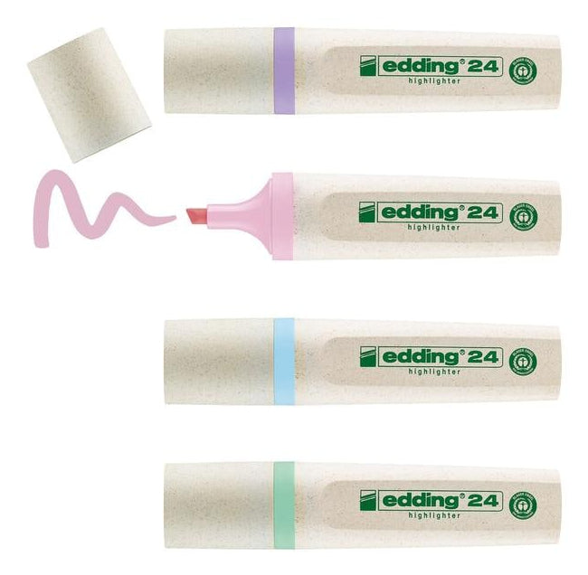 Edding EcoLine Textmarker Set 4 Farben Pastell – Keilspitze, 2–5 mm, nachfüllbar, Blauer Engel