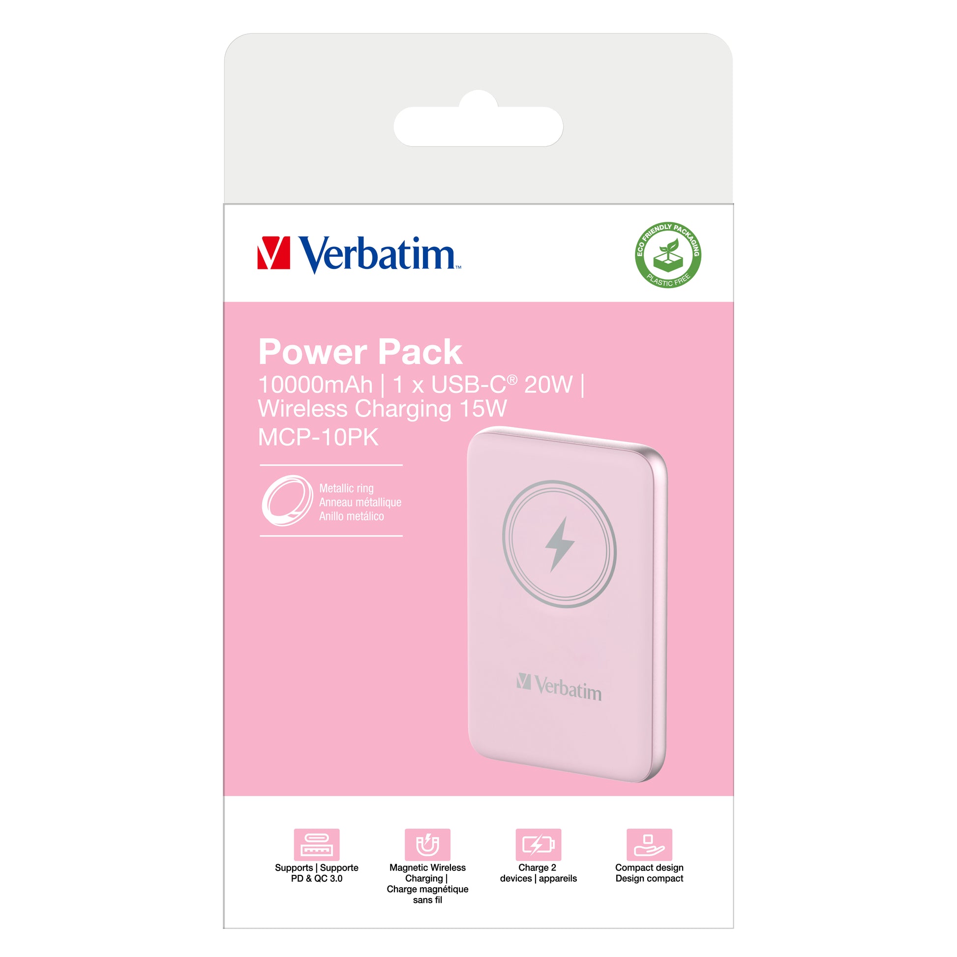 Verbatim Charge 'n' Go MagSafe Powerbank 10'000 mAh – 20 W PD, MagSafe 15 W, 1× USB-C, pink