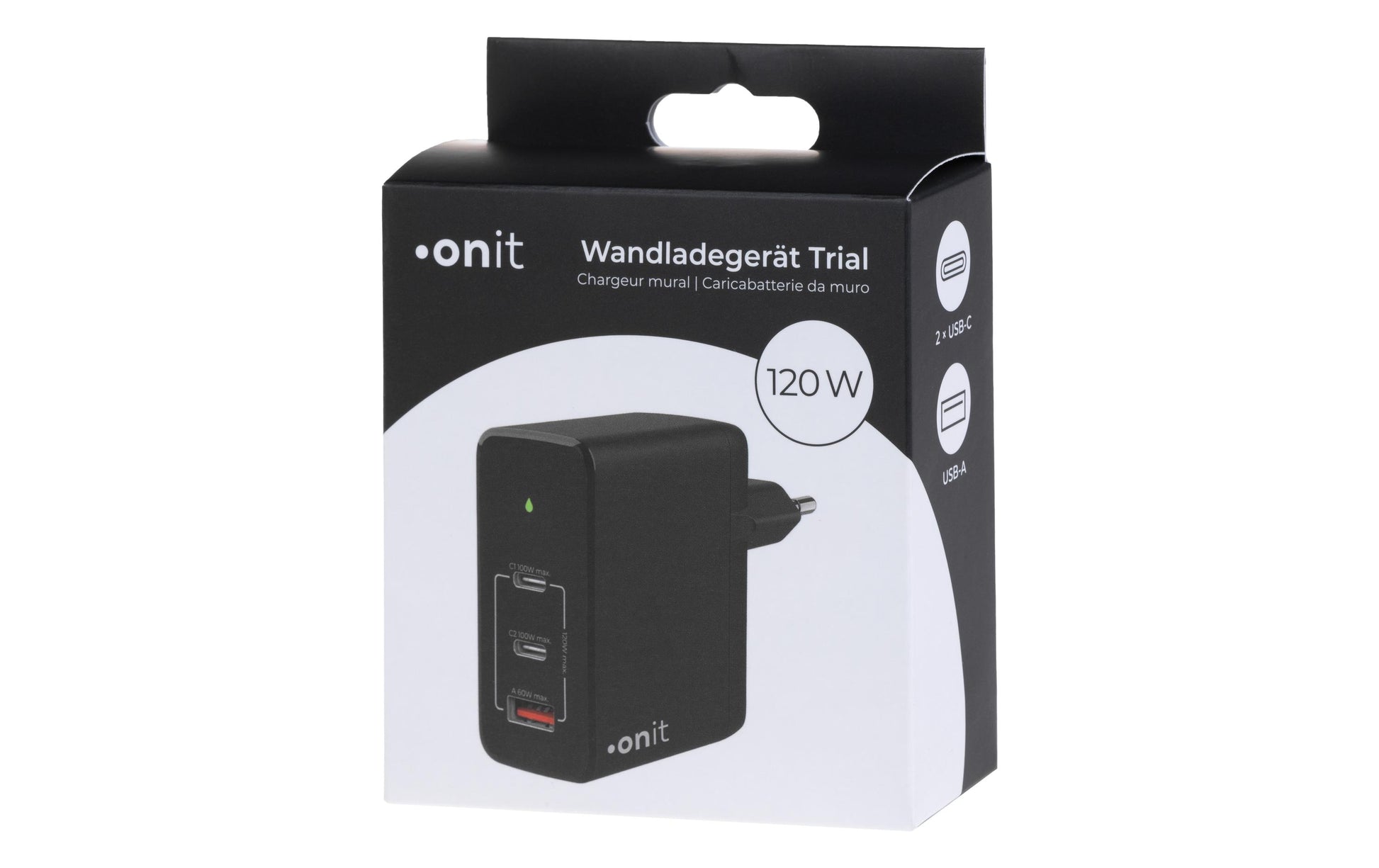 ONIT Ladegerät – 120 W, 2× USB-C + 1× USB-A, GaN