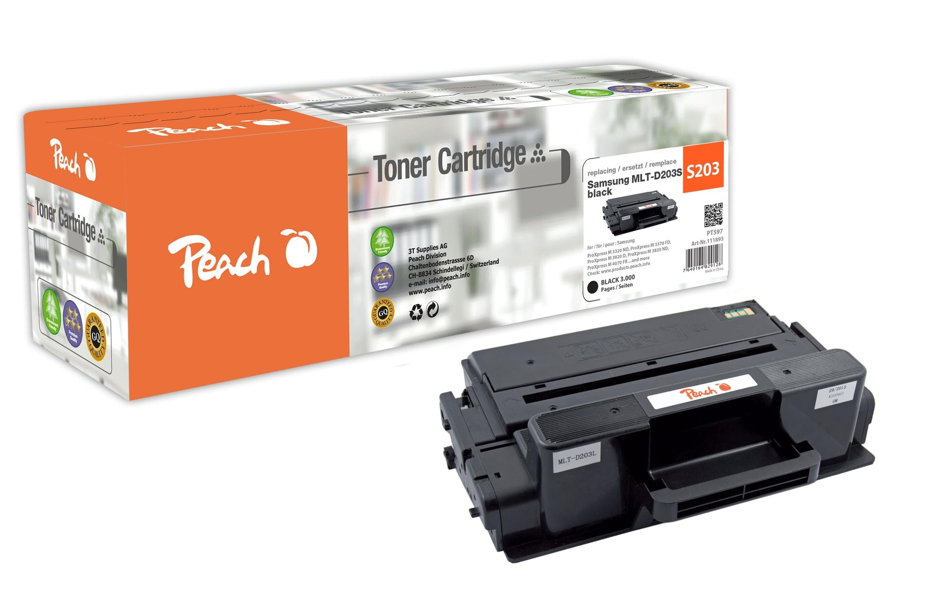 Peach D203S (MLT-D203S) Schwarz Toner – Kompatibel – 3'000 Seiten – für Samsung ProXpress M3320/M3370/M3820
