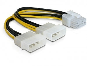 DeLOCK ATX-Stromadapter 2× 5,25" zu 8-polig (PCIe) – 0,3 m, Mehrfarbig