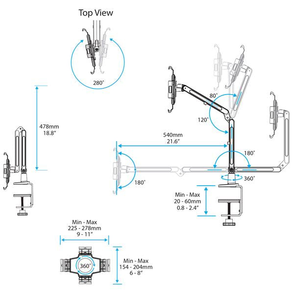 StarTech.com Tablet-Arm (Tischklemme) – 9–11" – 360° drehbar, höhenverstellbar – Weiss