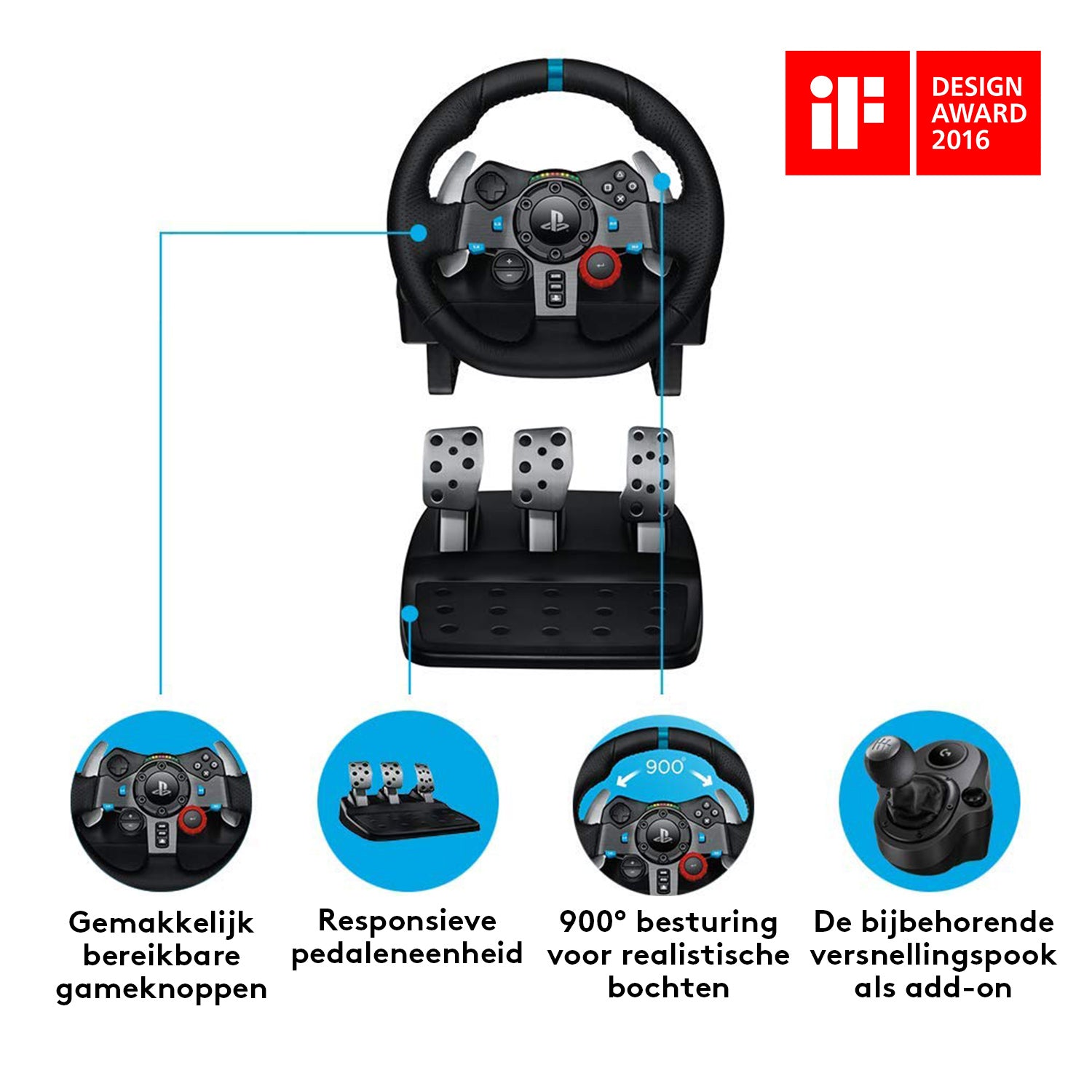 Logitech G G29 Driving Force – Lenkrad + Pedale – Force-Feedback, 900° – USB 2.0 – für PC & PlayStation
