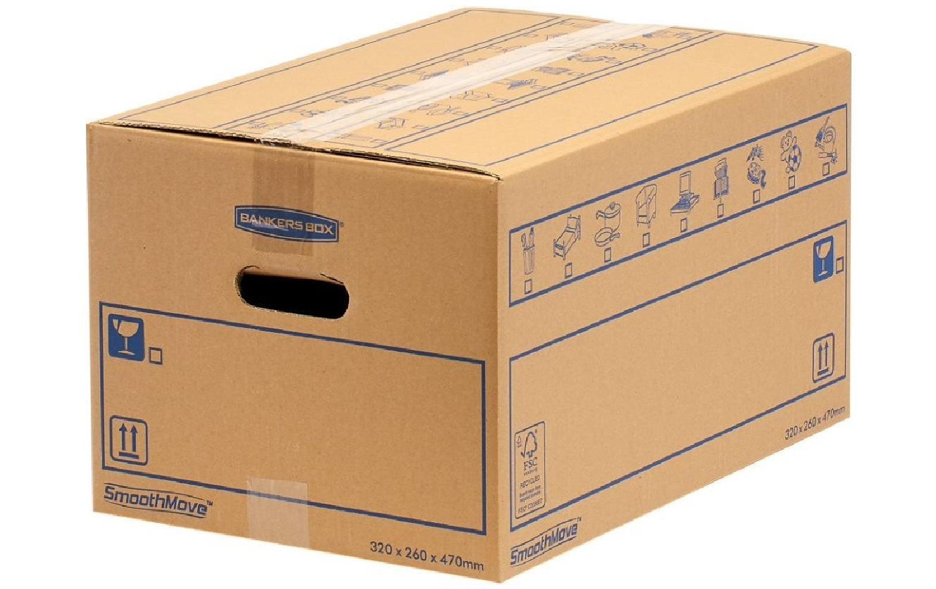 Fellowes SmoothMove C-Flute Umzugsbox – 325 × 270 × 475 mm – braun, rechteckig, Karton – 10 Stück