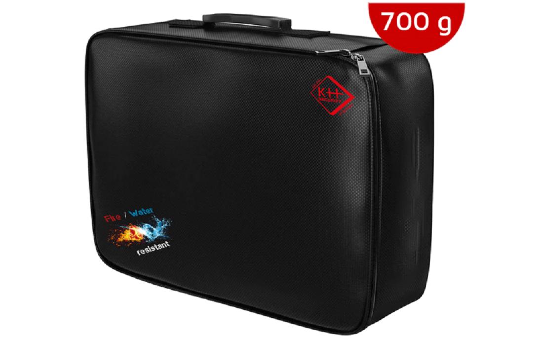 KH Security Reise-Organizer – feuerfest, Zahlenschloss, Glasfaser/Silikon, schwarz, 360 × 100 × 270 mm