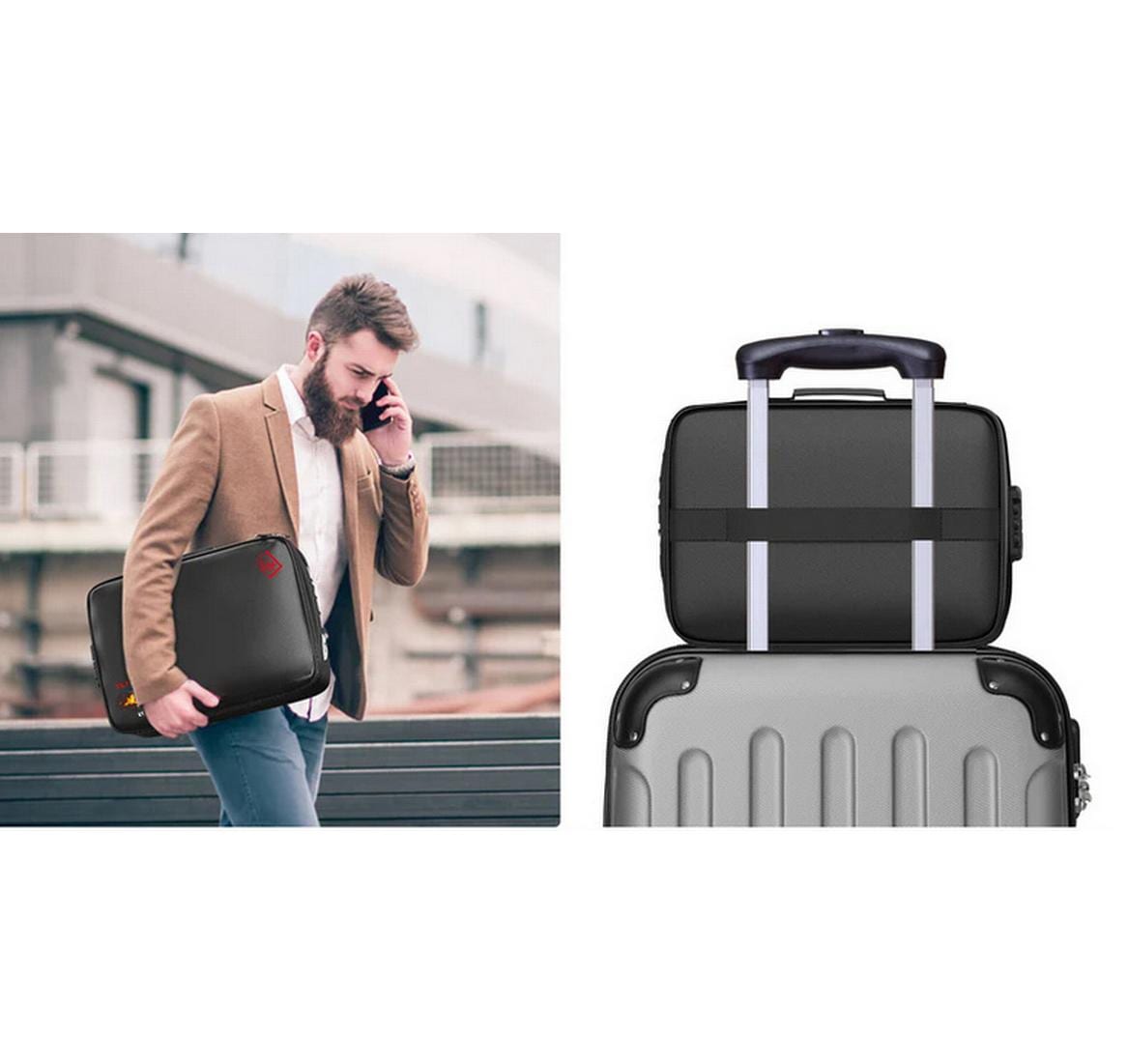 KH Security Reise-Organizer – feuerfest, Zahlenschloss, Glasfaser/Silikon, schwarz, 360 × 100 × 270 mm