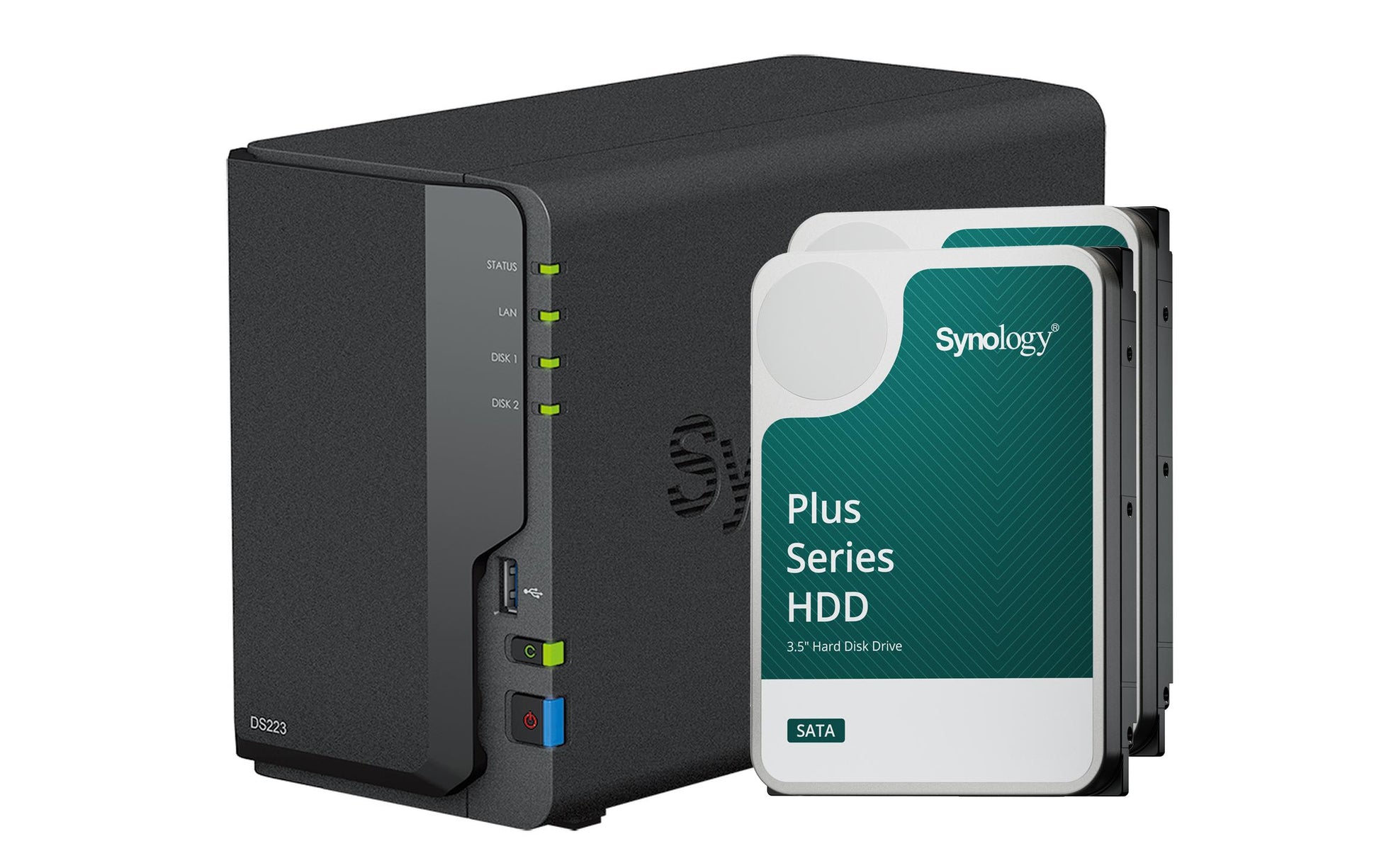 Synology DS223 – 2-Bay Desktop NAS – Realtek RTD1619B, 2 GB RAM, 1GbE, DSM, 24 TB HDD vorinstalliert