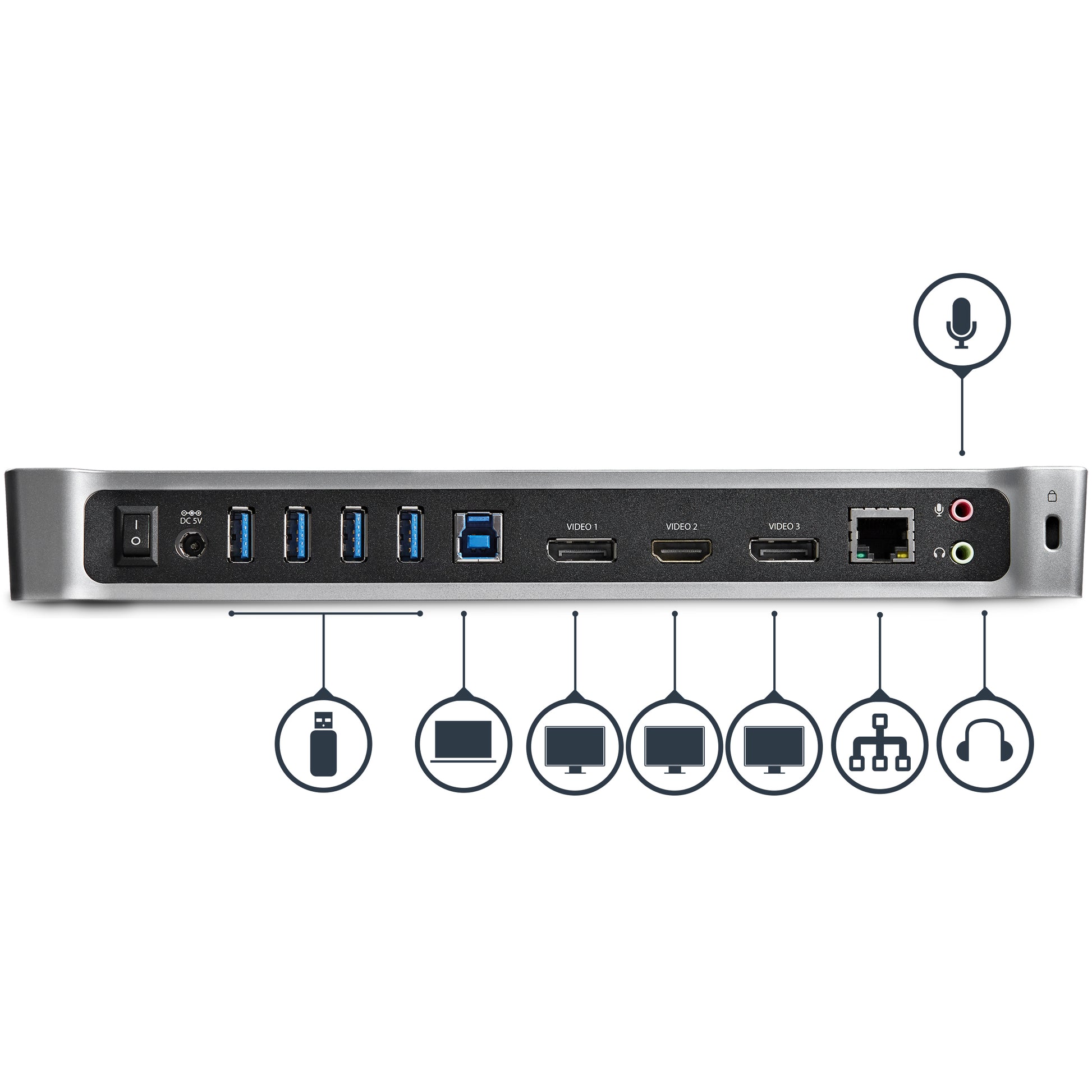 StarTech.com Dockingstation – 2× DP, 1× HDMI, 5× USB-A, GbE, 3,5 mm Audio, für Windows/Mac/ChromeOS