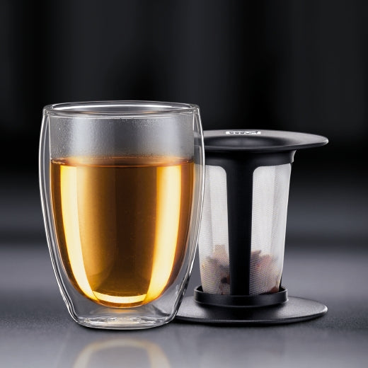 Bodum Teeglas TEA FOR ONE – 350 ml, Ø 9,6 cm, Borosilikatglas, mit Deckel, doppelwandig