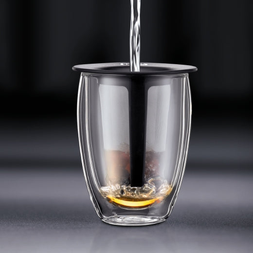 Bodum Teeglas TEA FOR ONE – 350 ml, Ø 9,6 cm, Borosilikatglas, mit Deckel, doppelwandig