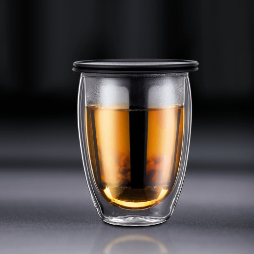 Bodum Teeglas TEA FOR ONE – 350 ml, Ø 9,6 cm, Borosilikatglas, mit Deckel, doppelwandig
