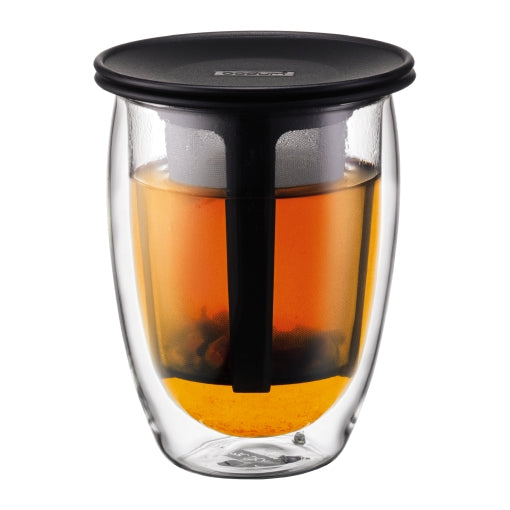 Bodum Teeglas TEA FOR ONE – 350 ml, Ø 9,6 cm, Borosilikatglas, mit Deckel, doppelwandig