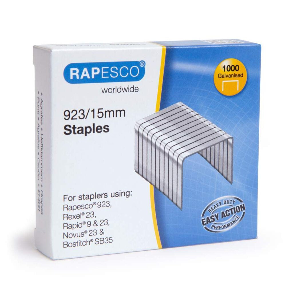 Rapesco Heftklammern – 23/15, 1'000 Stück, verzinkt – für Rapid Typ 9, Novus Typ 23, Rexel Typ 23