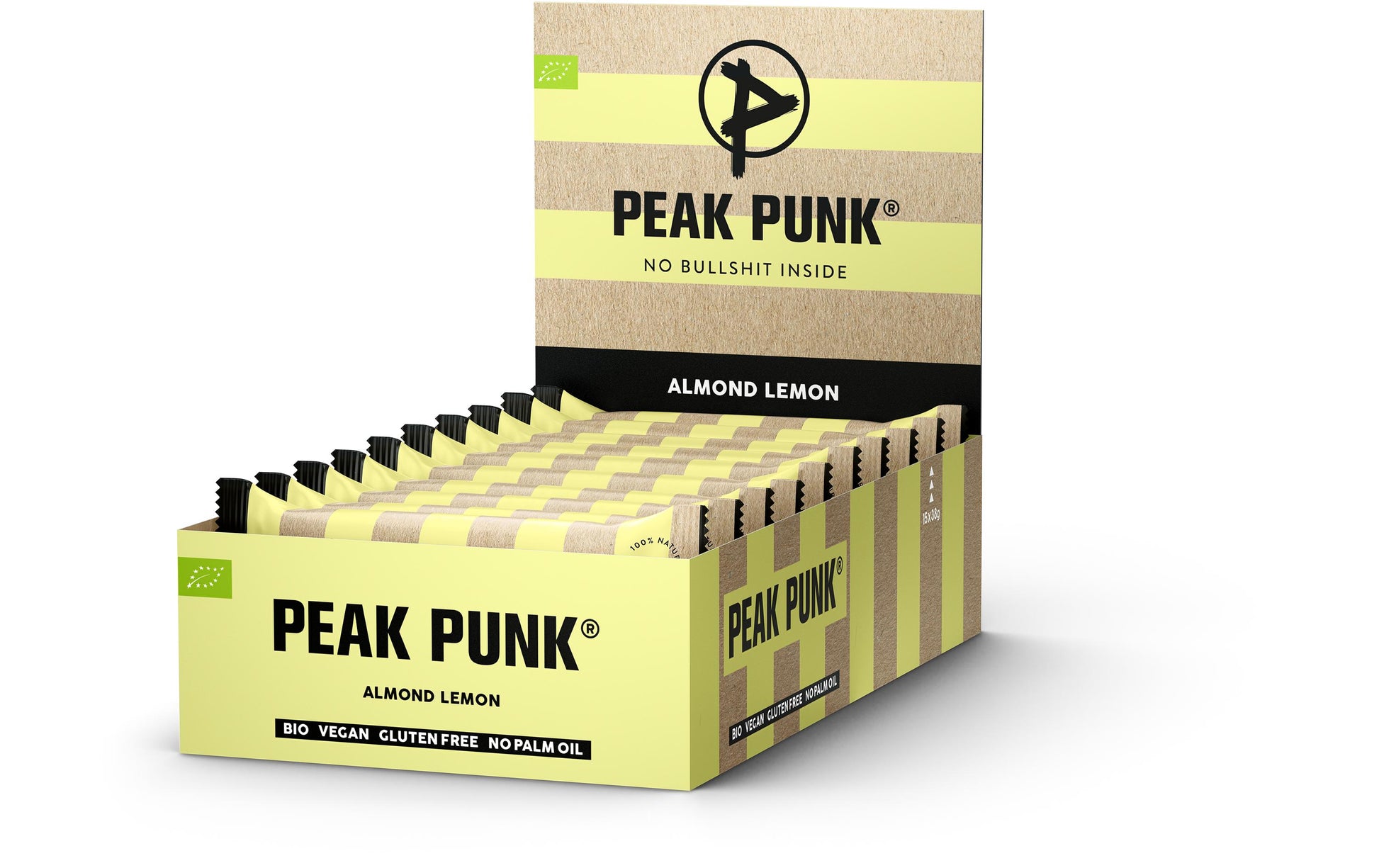 Peak punk Bio-Energie-Riegel Mandel & Zitrone, glutenfrei – 15 × 38 g