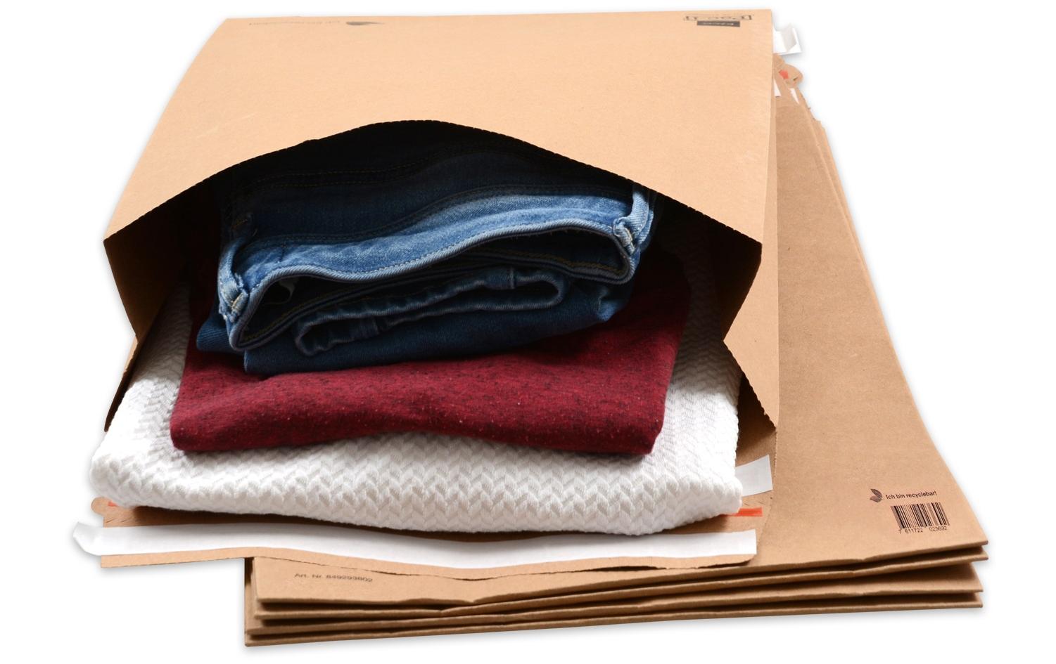 Elco Papierversandtasche – 380 × 475 × 80 mm, Seiten- und Bodenfalte, braun, Einsteckverschluss – 100 Stück