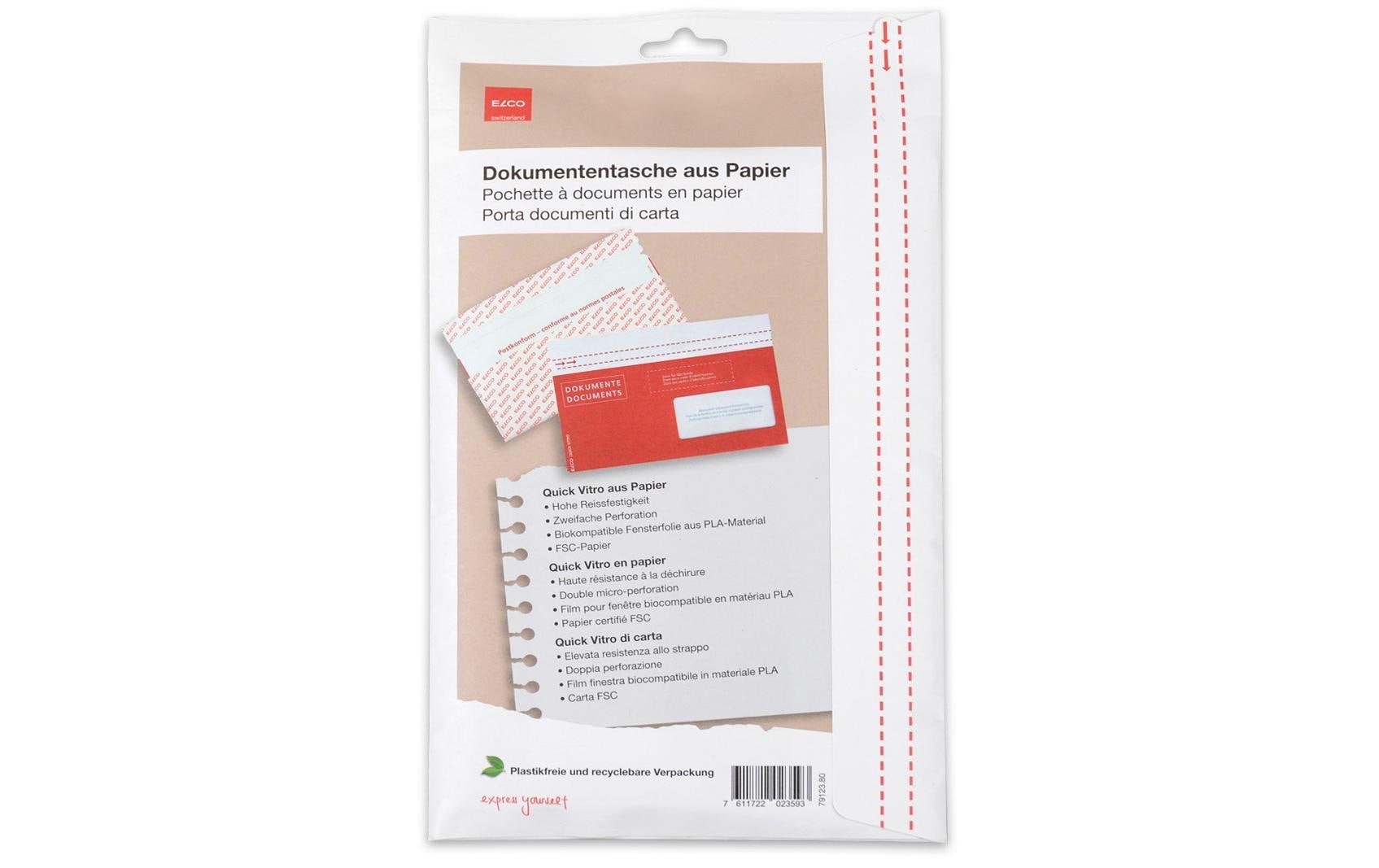 Elco Dokumententasche – C6/5 (229 × 114 mm), Fenster rechts, bedruckt, rot, Papier, selbstklebend – 20 Stück