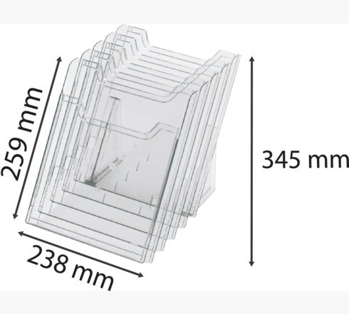 Exacompta Tischprospekthalter – für A4 Hochformat, 5 Fächer, Fachtiefe 28 mm, transparent, B 238 × H 259 × T 245 mm