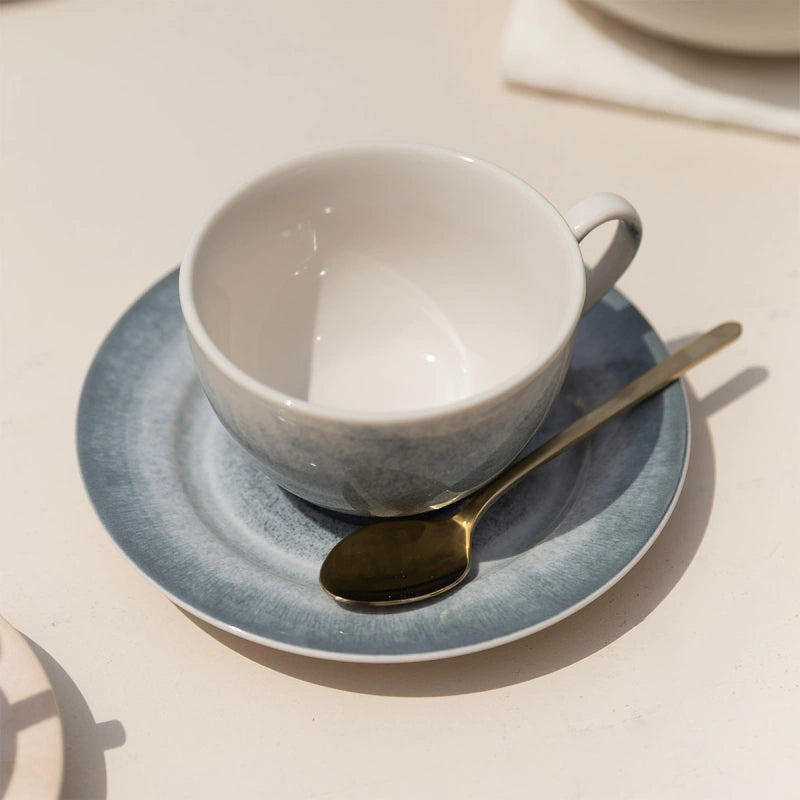 Lunasol Elements Vulcano Kaffeetasse – 8-teiliges Set, 220 ml, Ø 15,5 cm, Steingut, Hellgrau