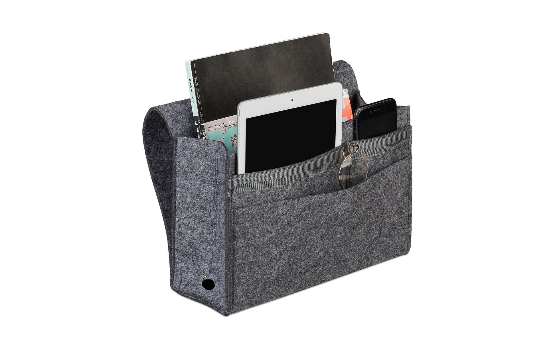 Relaxdays Betttasche – Filz – Anthrazit – 315 × 270 × 50 mm – 6 Fächer, Klettverschluss
