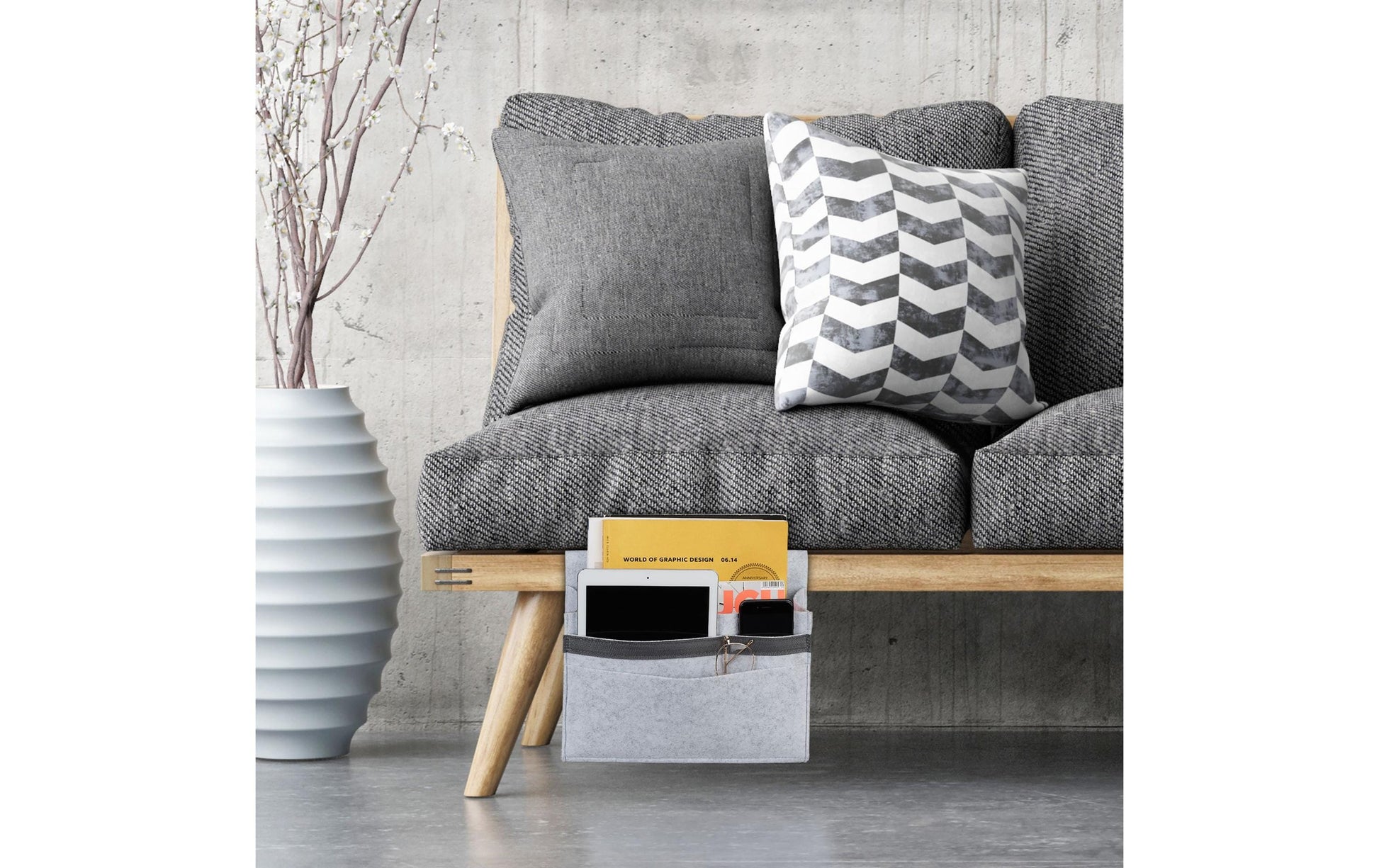 Relaxdays Aufbewahrungstasche – Filz – Grau – 6 Fächer, mit Klettverschluss – 315 × 270 × 50 mm