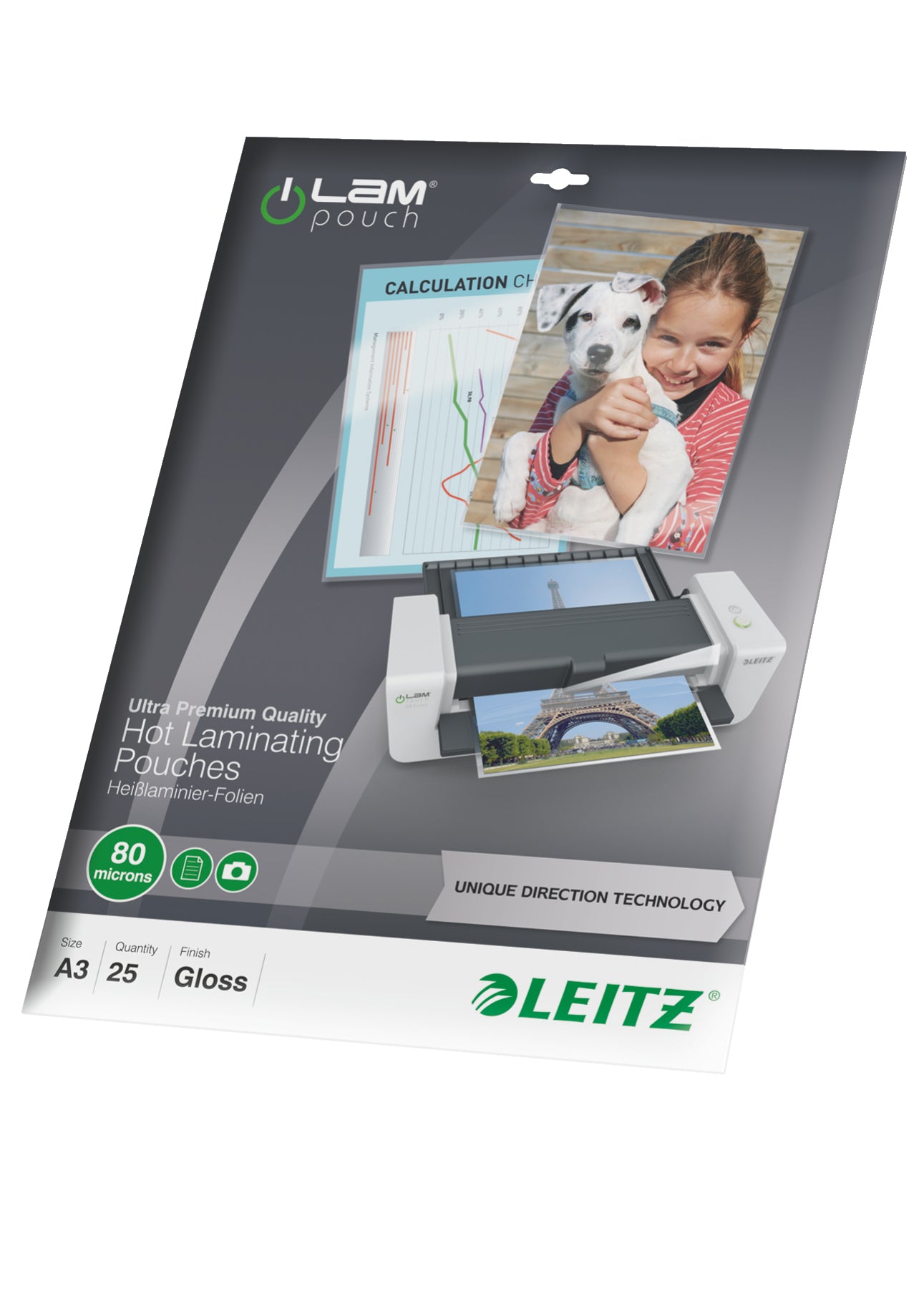 Leitz Laminierfolien A3, glänzend – 80 µm, 303 × 426 mm, 25 Stk.