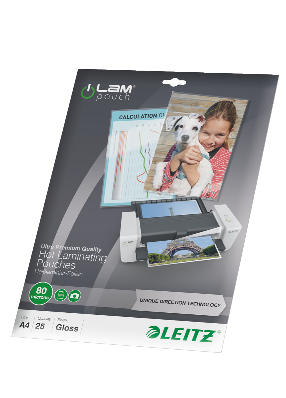 Leitz Laminierfolien A4, glänzend – 80 µm, 216 × 303 mm, 25 Stk.