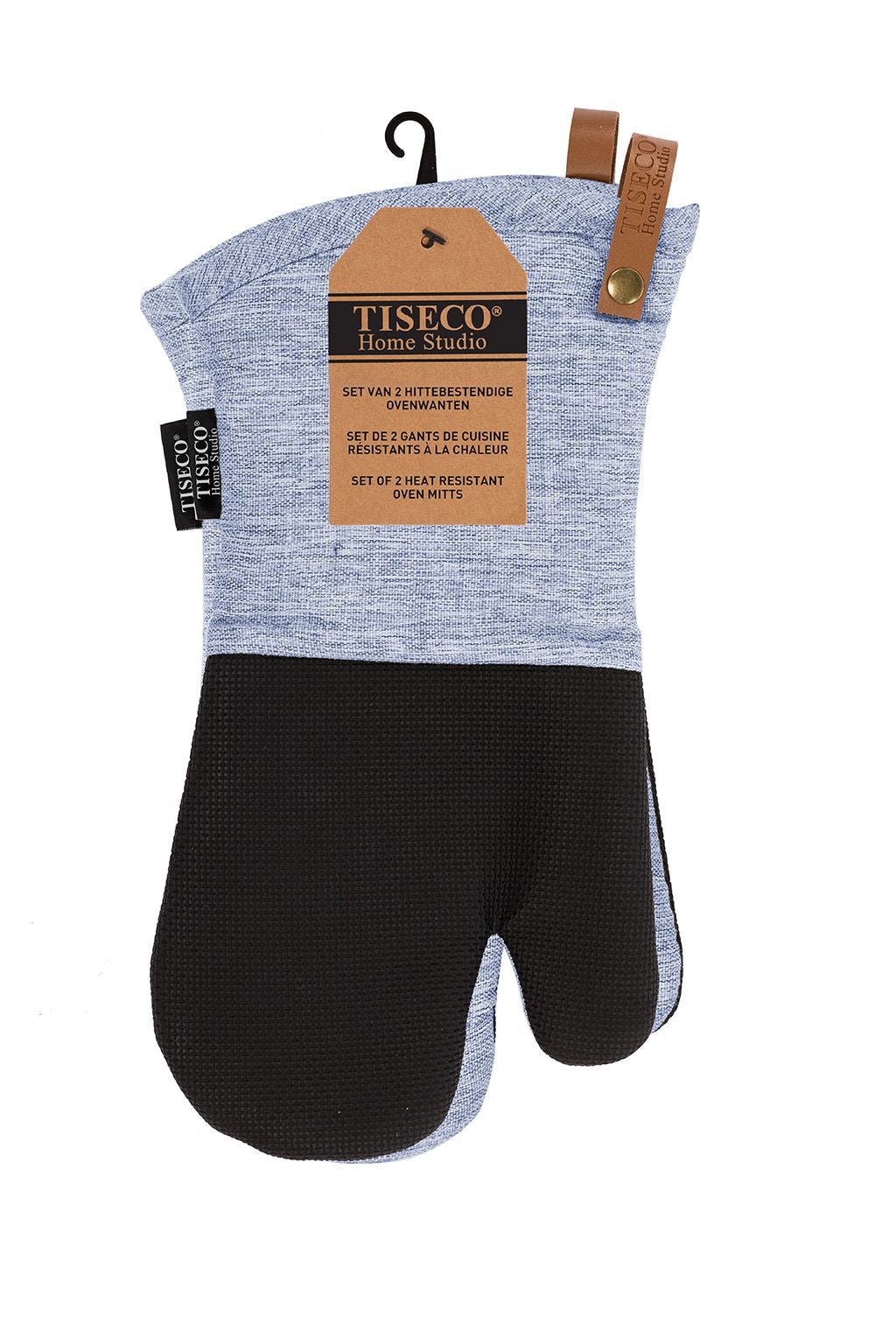 Tiseco Ofenhandschuh, 17 × 33 cm, Baumwolle, Blau, 2 Stk., Rutschfest, Waschbar