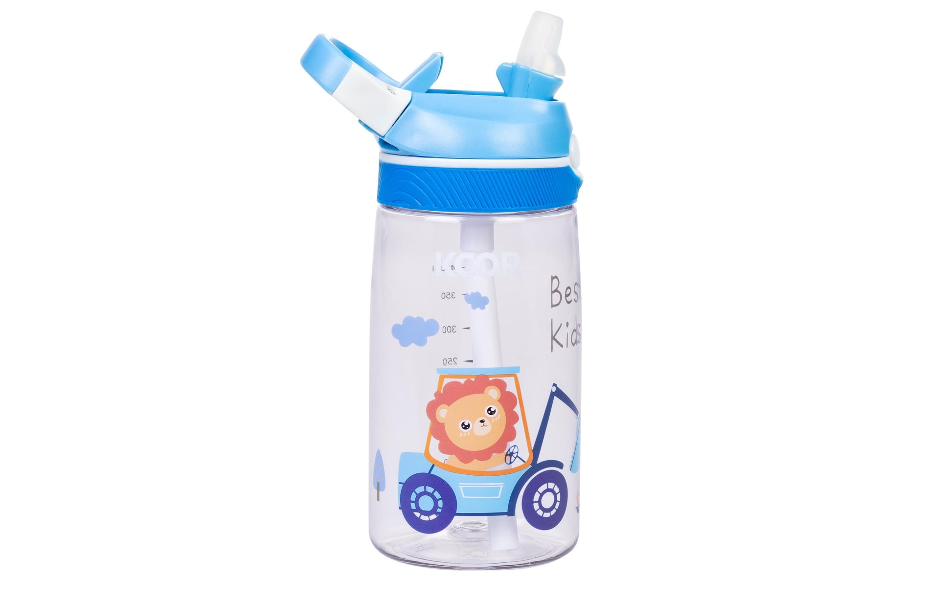 KOOR Bambini Leone Kindertrinkflasche 450 ml – mit Strohhalm, Tritan, Blau