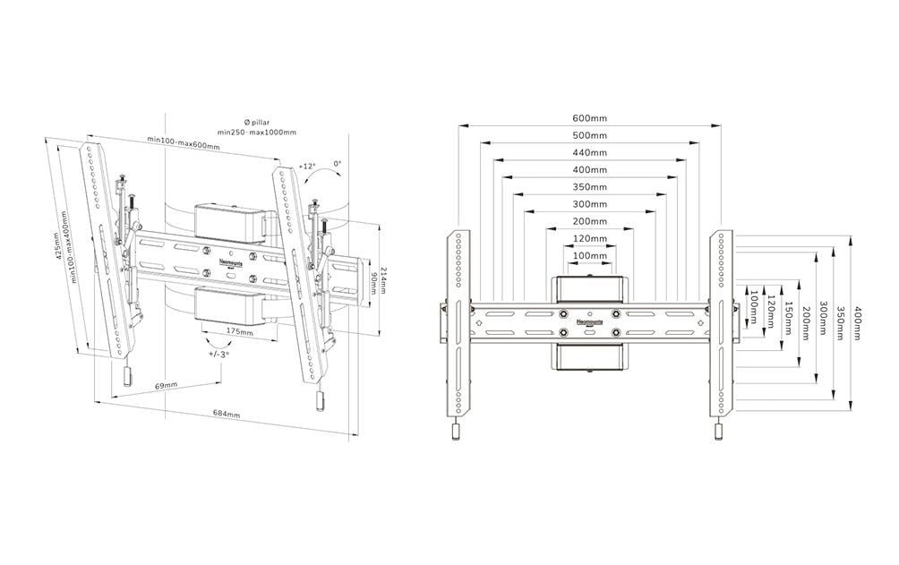 Neomounts WL35S-910BL16 – Displayständer, drehbar, neigbar, für 40–75", VESA 300×100–600×400, bis 50 kg