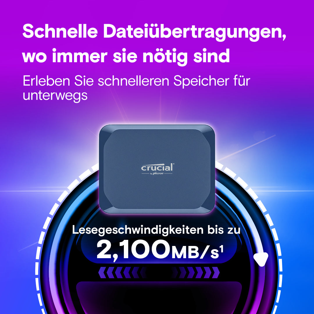 Crucial X10 – 1 TB, USB 3.2 Gen 2x2 (USB-C), 2 100 MB/s, IP65